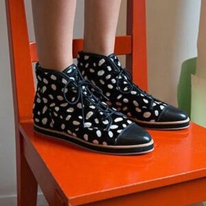 Loeffler Randall lace up pony hair Polka Dot Shoes Size 8